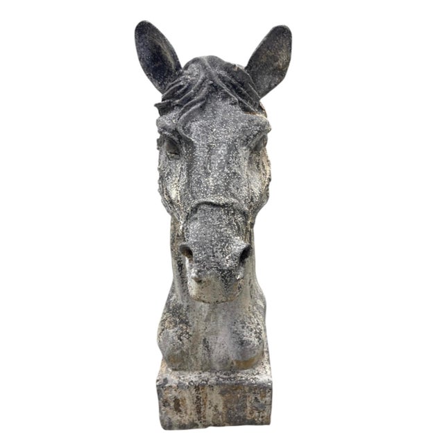 Metal Antique Vintage Cast Iron Horse Head Bust Sculpture – Heavy Equestrian Garden & Entryway Statue For Sale - Image 7 of 12