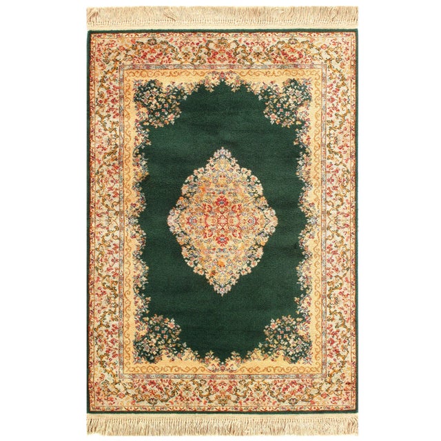 Green Color Machine Made Tabriz Rug 4'4'' X 6' For Sale - Image 4 of 4