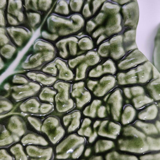 Majolica Portugese Majolica Trompe l'Oeil Textured Cabbage Bowl Set Mid Century- 10 For Sale - Image 4 of 18