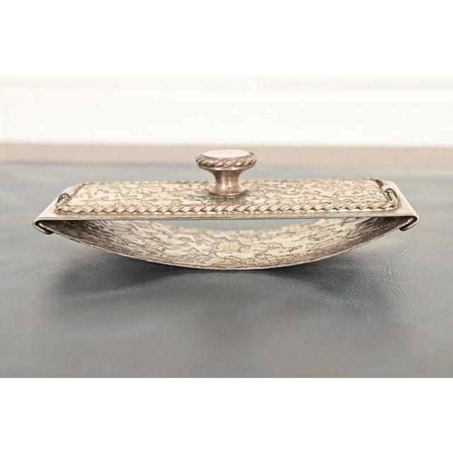 Art Deco Roycroft Arts & Crafts Silver Finished Hammered Copper Rocker Blotter For Sale - Image 3 of 10