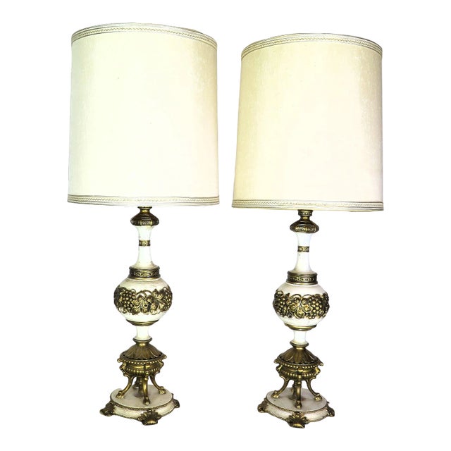 Hollywood Regency Italian Style Brass and Enamel Lamps/A Pair For Sale