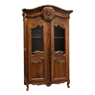 Mid 19th Century French Louis XV Revival Carved Oak Display Armoire For Sale