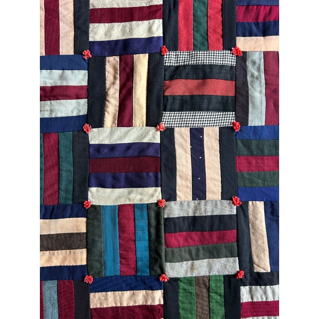 Antique Patchwork Quilt Rail Fence Pattern 64” X 50” For Sale - Image 4 of 6