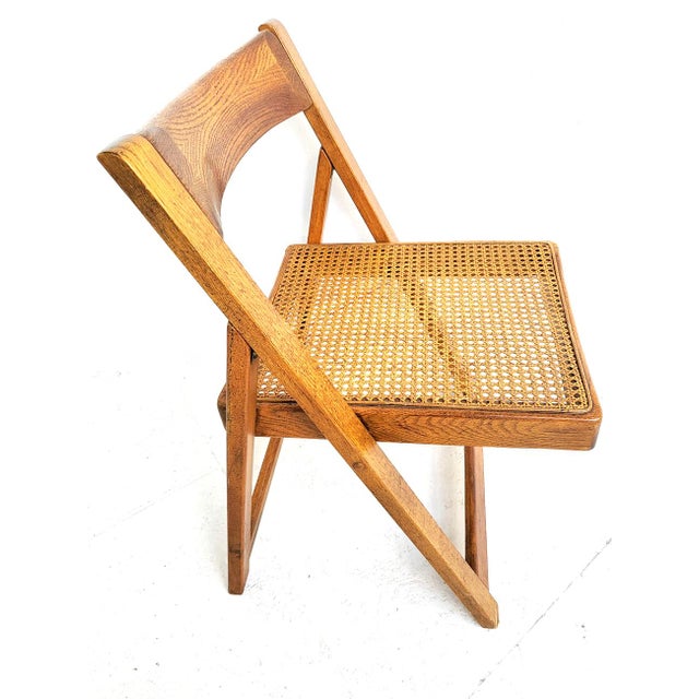 Mid 20th Century Oak Wood and Cane Folding Chair Chairish