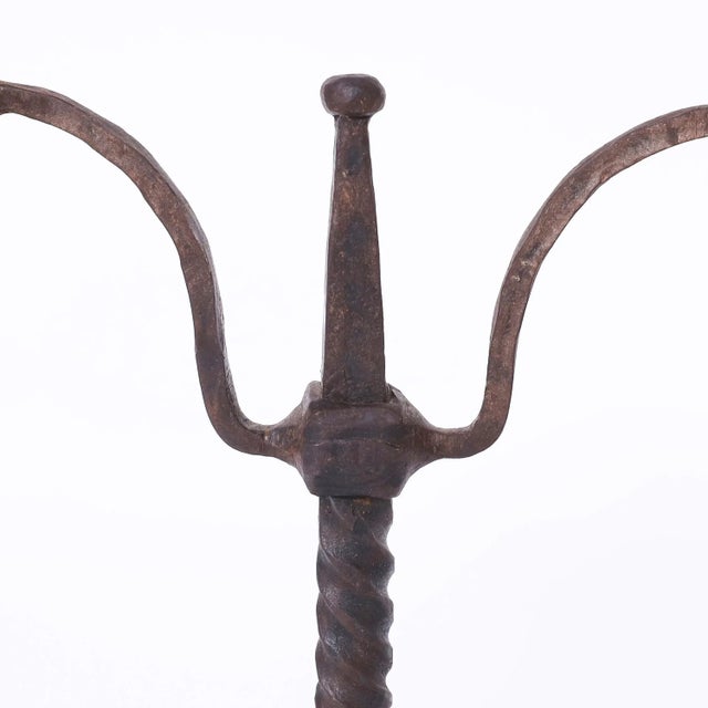 Metal Pair of Antique French Iron Candle Sticks For Sale - Image 7 of 8
