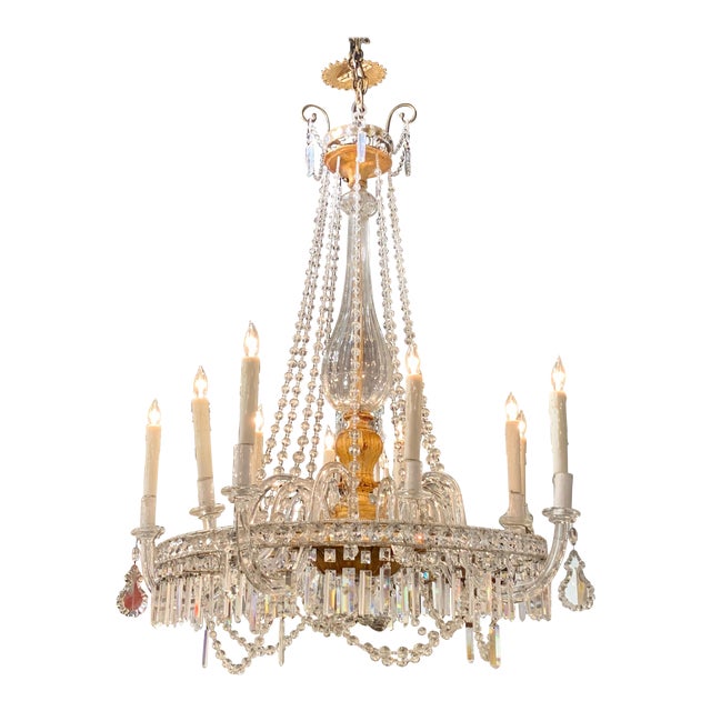 19th Century Italian Giltwood and Crystal 10-Light Chandelier For Sale