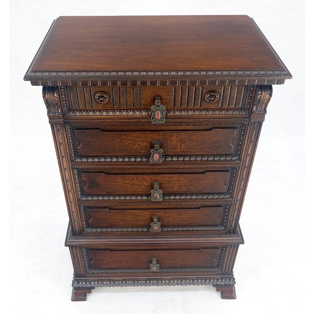 Fine Ornate Carved Oak 5 Drawers Bracket Feet Decorative Chest c1900s MINT