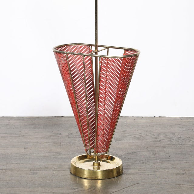 Mid-Century Modernist Sculptural Brass & Carnelian Red Enamel Umbrella Stand For Sale - Image 13 of 18