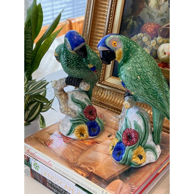 Vintage Bordallo Pinheiro Majolica Parrots - A Pair For Sale - Image 11 of 18