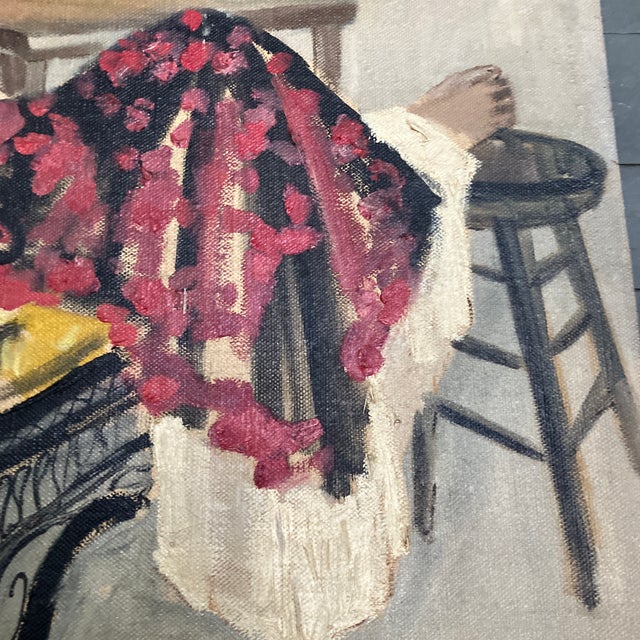 1970s 1970’s Original Impressionist Female in Chair Portrait Painting Signed For Sale - Image 5 of 7