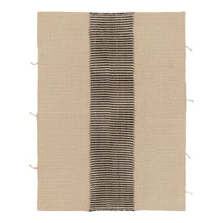 Rug & Kilim’s Contemporary Kilim With Textural Stripes in Beige & Black Tones For Sale