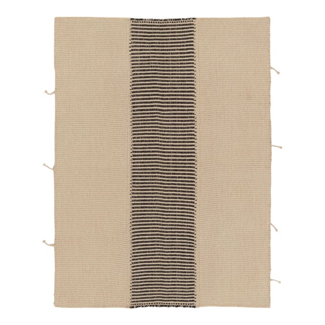 Rug & Kilim’s Contemporary Kilim With Textural Stripes in Beige & Black Tones For Sale