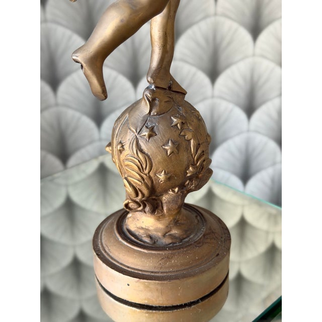 Antique Art Nouveau Brass Cherub Cupid Angel Statue Sculptures in the Style of A. Moreau - A Pair For Sale - Image 10 of 12