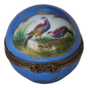 Blue Limoges Porcelain Clock Box with Pheasant Decor, 1970s
