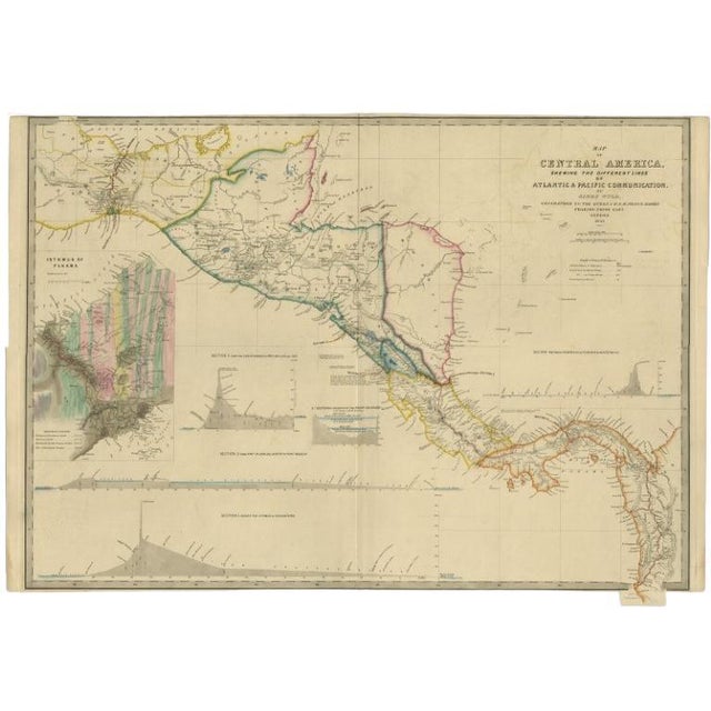 Antique Map of Central America with Communication Lines, 1850 For Sale