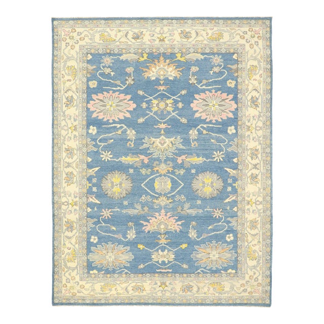 Vintage Blue Modern Oushak Rug - 09'02 X 12'00 For Sale