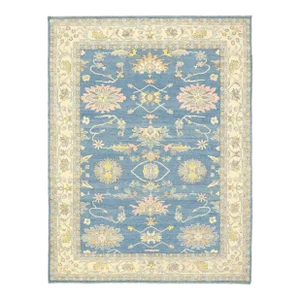 Vintage Blue Modern Oushak Rug - 09'02 X 12'00