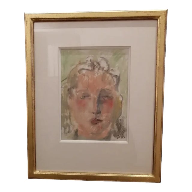 Henri Fehr, Portrait de femme, Watercolor on Paper, Framed For Sale