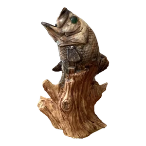 Mid 20th Century Vintage Majolica Pottery of Leaping Fish Masterpiece Fish Statue