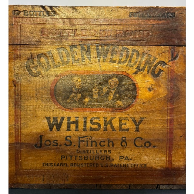 Antique 1916 Golden Wedding Whiskey Crate Jos S Finch Pittsburgh Bottled in Bond Pre-Prohibition For Sale In Pittsburgh - Image 6 of 12