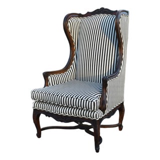 Vintage Carved Oak Country French High Back Wing Chair For Sale