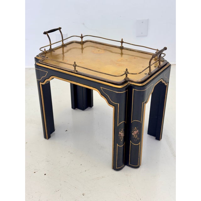 Vintage Regency Style Black Lacquer and Brass Side Table With Chinoiserie Detail For Sale - Image 15 of 16