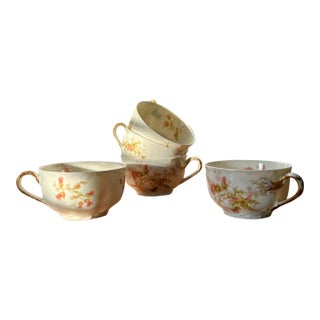 Set of Antique Haviland Limoges Tea Cups | Pink Daisies & Thistles | Schleiger 41 Pattern For Sale