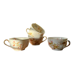 Set of Antique Haviland Limoges Tea Cups | Pink Daisies & Thistles | Schleiger 41 Pattern