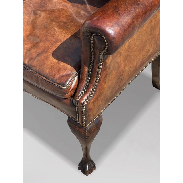 Late 19th Century Antique Wing Chair in Brown Leather, 1890 For Sale - Image 5 of 9