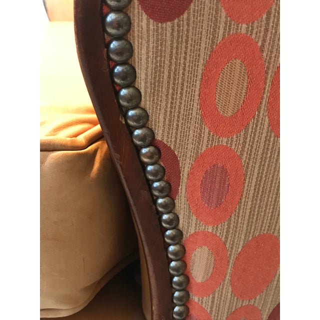 Brown Designer Knoll Upholstered High Wingback Saddle Leather Chair For Sale - Image 8 of 13