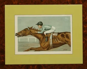 "An American Jockey (Tod Sloan) Colour Plate in Birdseye Maple Frame "
