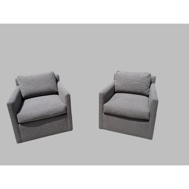 Restoration Hardware Restoration Hardware Oliver Track Arm Swivel Chairs in Graphite Luxe Depth – Set of 2 For Sale - Image 4 of 12