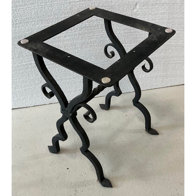 Metal Antique Spanish Marble Top Wrought Iron Side Table. For Sale - Image 7 of 10