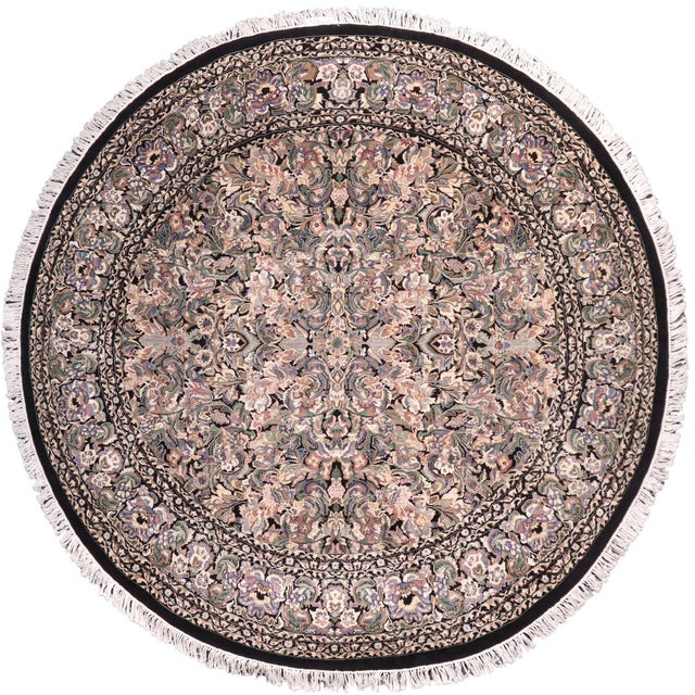 Shabby Chic Pak-Persian Black/Gray Wool Round Rug- 8'10'' X 9'0'' For Sale - Image 9 of 9