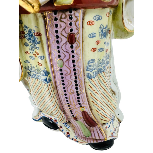 Vintage Chinese Lu Xing God of Prosperity Statue | 1970s Famille Rose Porcelain Figurine | Asian Home Decor Feng Shui Collectible | Good Fortune Gift For Sale - Image 11 of 13