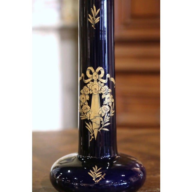 French 19th Century French Cobalt Blue and Gilt Porcelain Neoclassical Vase For Sale - Image 3 of 9