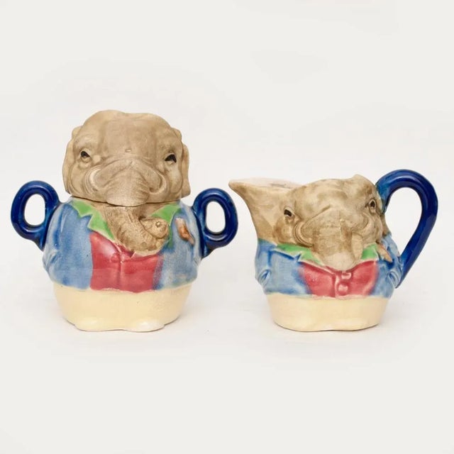 1947 Japanese Decorative Crackle Glaze Ceramic Elephant Set - a Pair For Sale - Image 12 of 13