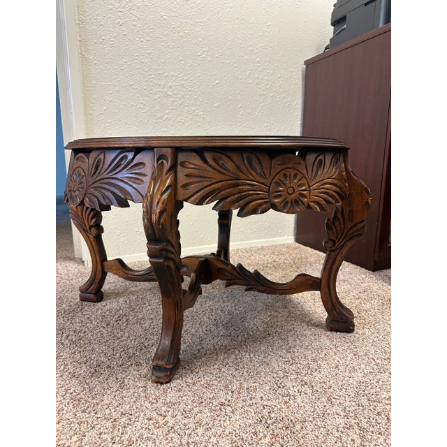 Antique French Renaissance Style Wood & Glass Top Tray Coffee Table With Carved Cherubs For Sale - Image 4 of 17