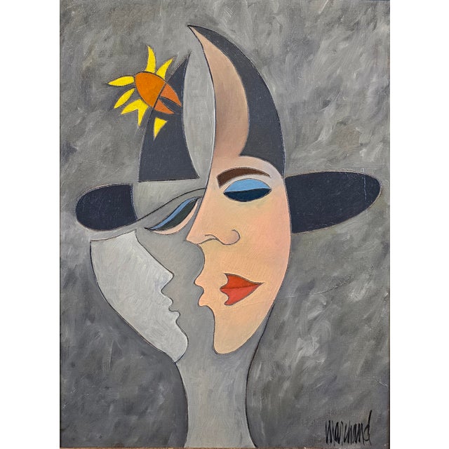 Phillipe Marchand -Surrealist Portrait of a Man Kissing a Woman-Oil Painting For Sale - Image 4 of 10
