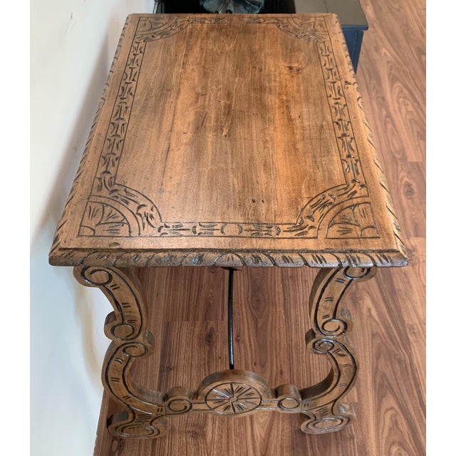 Side Table of Chestnut with Carved Lyre Legs, Spanish, 19th Century For Sale In Miami - Image 6 of 18