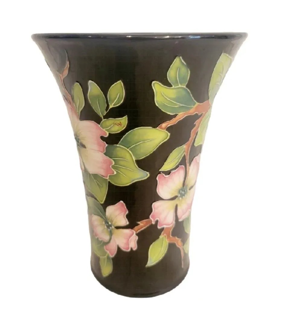 Vintage J McCall Black Green Pink Ceramic Floral Vase | Chairish
