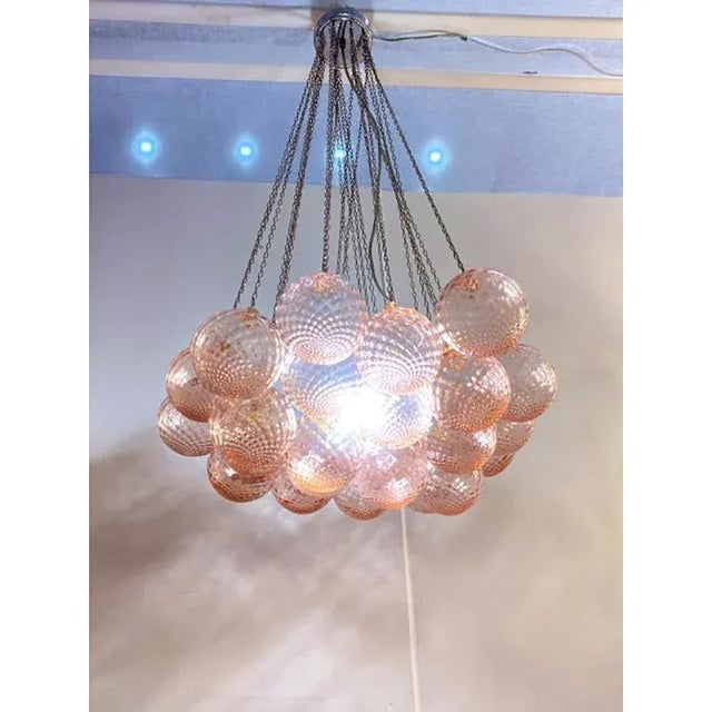 Contemporary Pink Ballotton Murano Glass Spheres Chandeliers by Simoeng, Set of 2 For Sale - Image 3 of 7