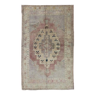 Vintage Turkish Oushak Rug in Light Purple, Lavender, Cream, and Gray 4'8 X 7'11 For Sale