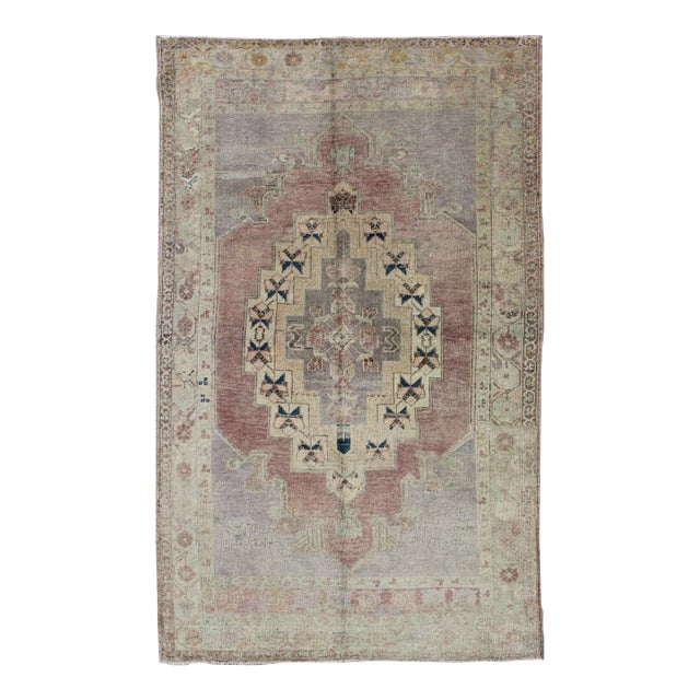 Vintage Turkish Oushak Rug in Light Purple, Lavender, Cream, and Gray For Sale