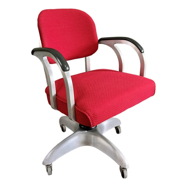 1950s Fully-Restored General Fireproofing Goodform Model 3257 Comfort Master Jr. Industrial Aluminum Swivel Desk Chair For Sale