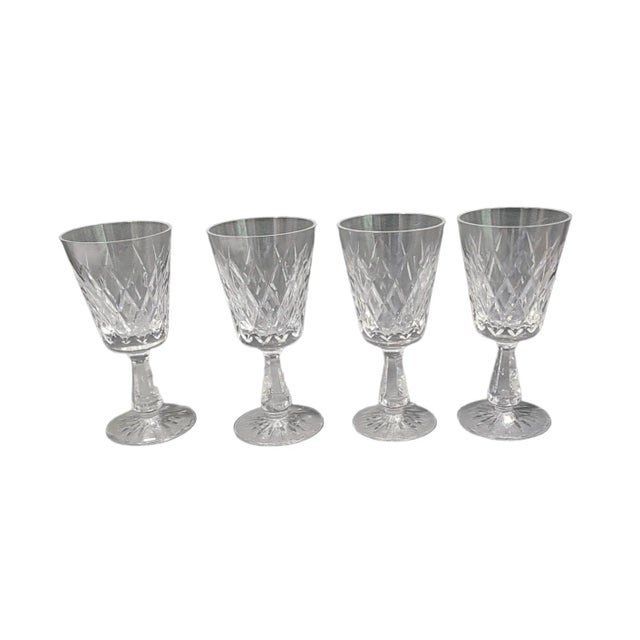 Set of Four Vintage Crystal Waterford Ireland "Kinsdale" Wine Glasses measuring 6'' High 2.75'' Wide 2.75'' at Base. Good...