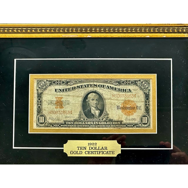 Authentic Beautifully Museum Framed 1922 United States Currency $10 Dollar Bill - Gold Certificate For Sale - Image 13 of 17