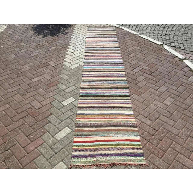 Turkish Striped Hemp Kilim Runner - 29" X 112" For Sale - Image 9 of 9