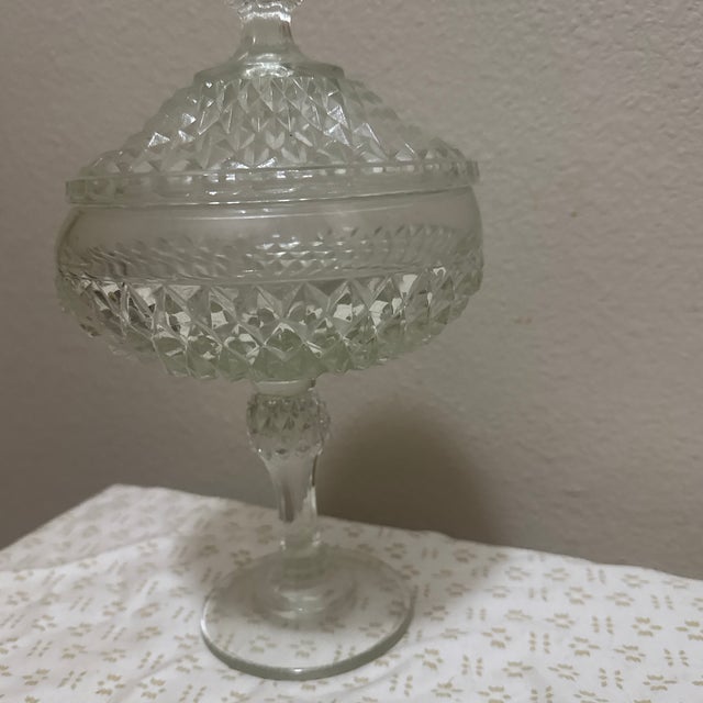 Indiana Glass Company Vintage Indiana Glass Diamond Point Footed Candy Dish For Sale - Image 4 of 7