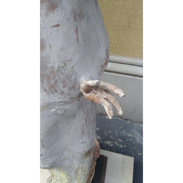 Maurizio Zurla Crema, Figurative Sculpture, 1970s, Polychrome Terracotta on Wood Base For Sale - Image 11 of 15